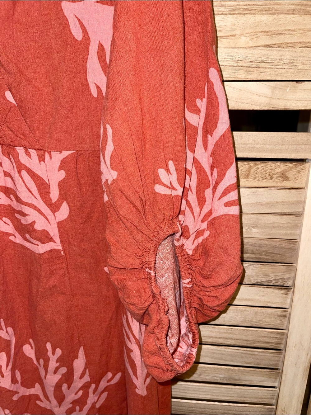 Ava & Viv Coral Reef Print Maxi Dress XXL Faux Wrap Bishop Sleeves Side Slit - Picture 4 of 11